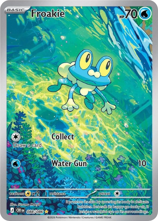 Chaos Rising Froakie illustration rare card number 088 over 086 showing rainy pond artwork