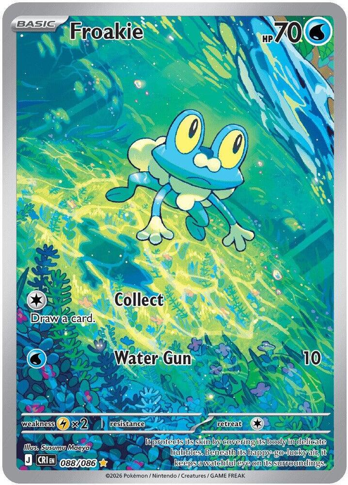 Chaos Rising Froakie illustration rare card number 088 over 086 showing rainy pond artwork