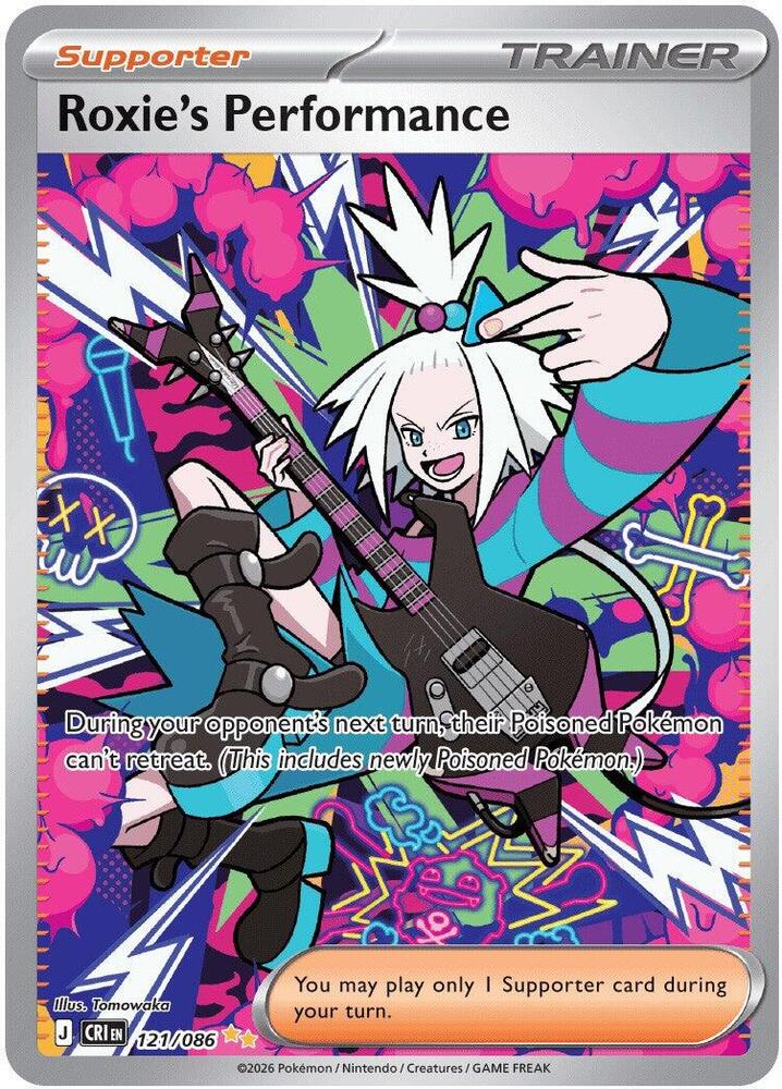 Chaos Rising Roxie's Performance special illustration rare card number 121 over 086 showing gym leader concert scene